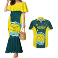 Custom Australia Water Polo 2024 Couples Matching Mermaid Dress and Hawaiian Shirt Aussie Shark National Color Version