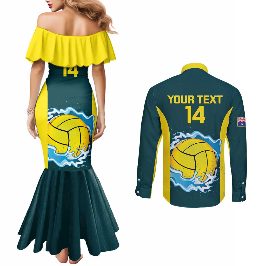 Custom Australia Water Polo 2024 Couples Matching Mermaid Dress and Long Sleeve Button Shirt Aussie Shark National Color Version