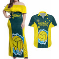 Custom Australia Water Polo 2024 Couples Matching Off Shoulder Maxi Dress and Hawaiian Shirt Aussie Shark National Color Version