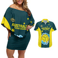 Custom Australia Water Polo 2024 Couples Matching Off Shoulder Short Dress and Hawaiian Shirt Aussie Shark National Color Version