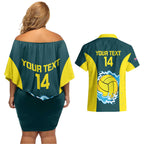 Custom Australia Water Polo 2024 Couples Matching Off Shoulder Short Dress and Hawaiian Shirt Aussie Shark National Color Version