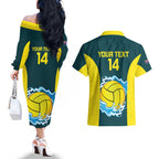 Custom Australia Water Polo 2024 Couples Matching Off The Shoulder Long Sleeve Dress and Hawaiian Shirt Aussie Shark National Color Version