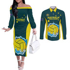 Custom Australia Water Polo 2024 Couples Matching Off The Shoulder Long Sleeve Dress and Long Sleeve Button Shirt Aussie Shark National Color Version