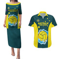 Custom Australia Water Polo 2024 Couples Matching Puletasi and Hawaiian Shirt Aussie Shark National Color Version