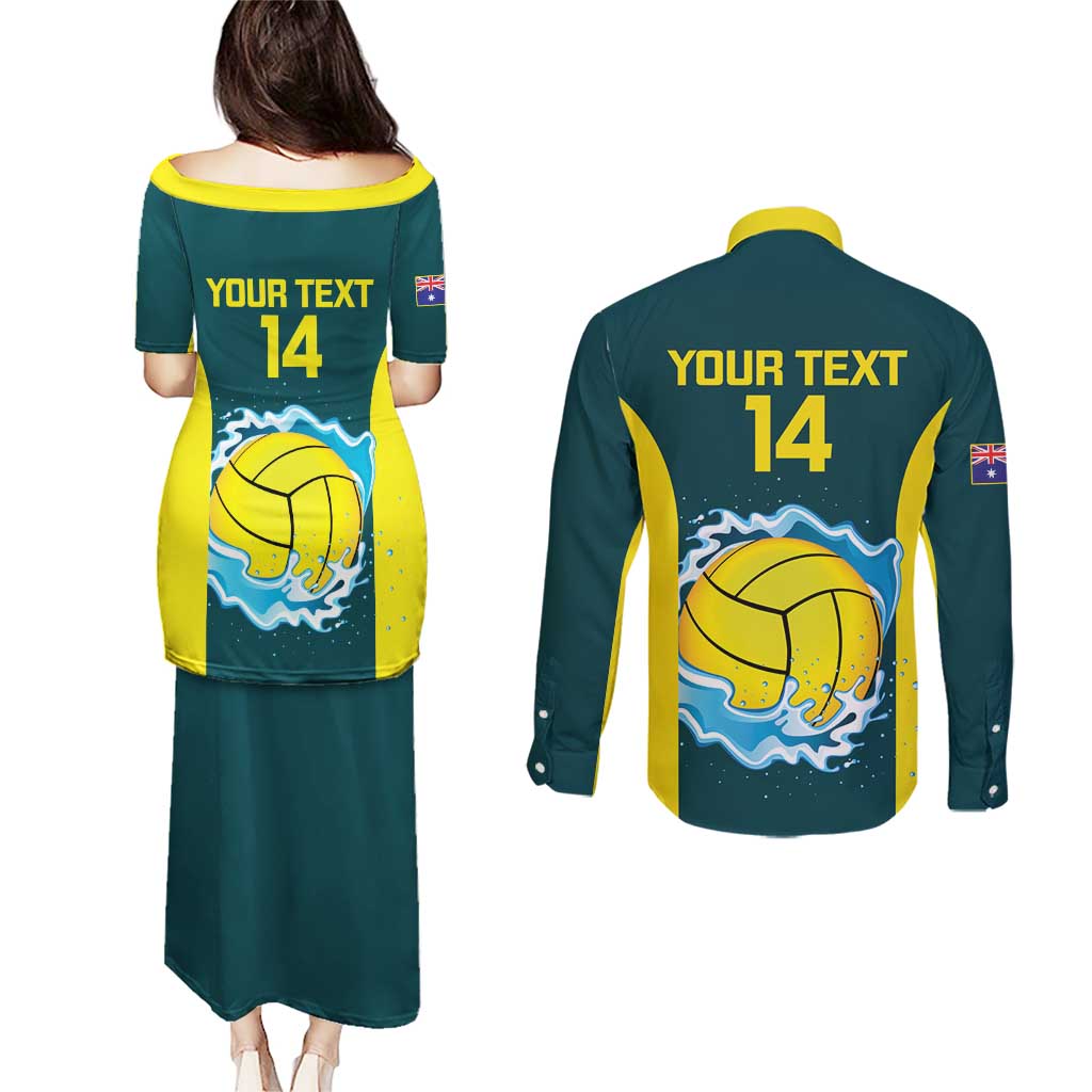 Custom Australia Water Polo 2024 Couples Matching Puletasi and Long Sleeve Button Shirt Aussie Shark National Color Version