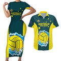 Custom Australia Water Polo 2024 Couples Matching Short Sleeve Bodycon Dress and Hawaiian Shirt Aussie Shark National Color Version