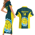 Custom Australia Water Polo 2024 Couples Matching Short Sleeve Bodycon Dress and Hawaiian Shirt Aussie Shark National Color Version