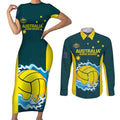Custom Australia Water Polo 2024 Couples Matching Short Sleeve Bodycon Dress and Long Sleeve Button Shirt Aussie Shark National Color Version