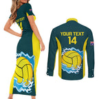 Custom Australia Water Polo 2024 Couples Matching Short Sleeve Bodycon Dress and Long Sleeve Button Shirt Aussie Shark National Color Version