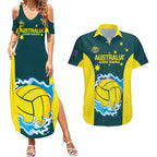 Custom Australia Water Polo 2024 Couples Matching Summer Maxi Dress and Hawaiian Shirt Aussie Shark National Color Version