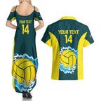 Custom Australia Water Polo 2024 Couples Matching Summer Maxi Dress and Hawaiian Shirt Aussie Shark National Color Version