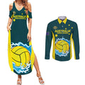 Custom Australia Water Polo 2024 Couples Matching Summer Maxi Dress and Long Sleeve Button Shirt Aussie Shark National Color Version