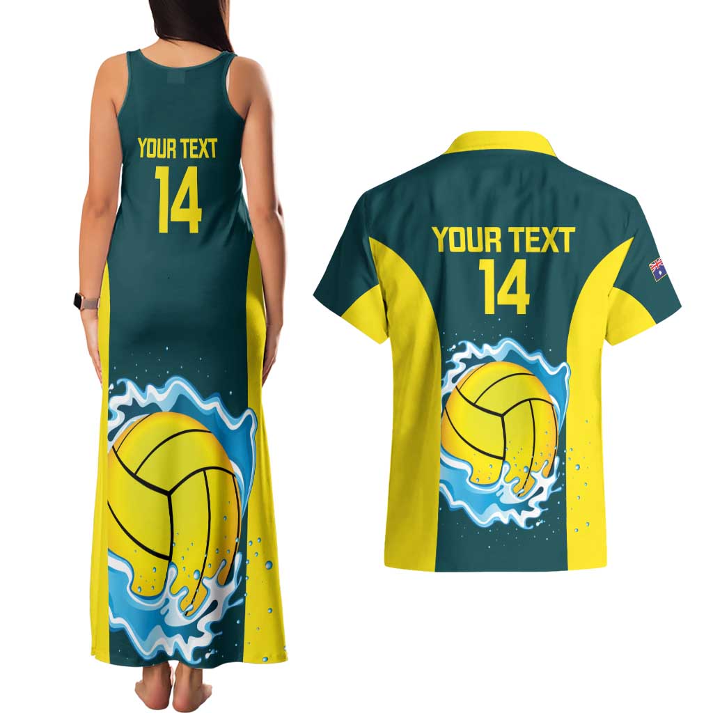 Custom Australia Water Polo 2024 Couples Matching Tank Maxi Dress and Hawaiian Shirt Aussie Shark National Color Version