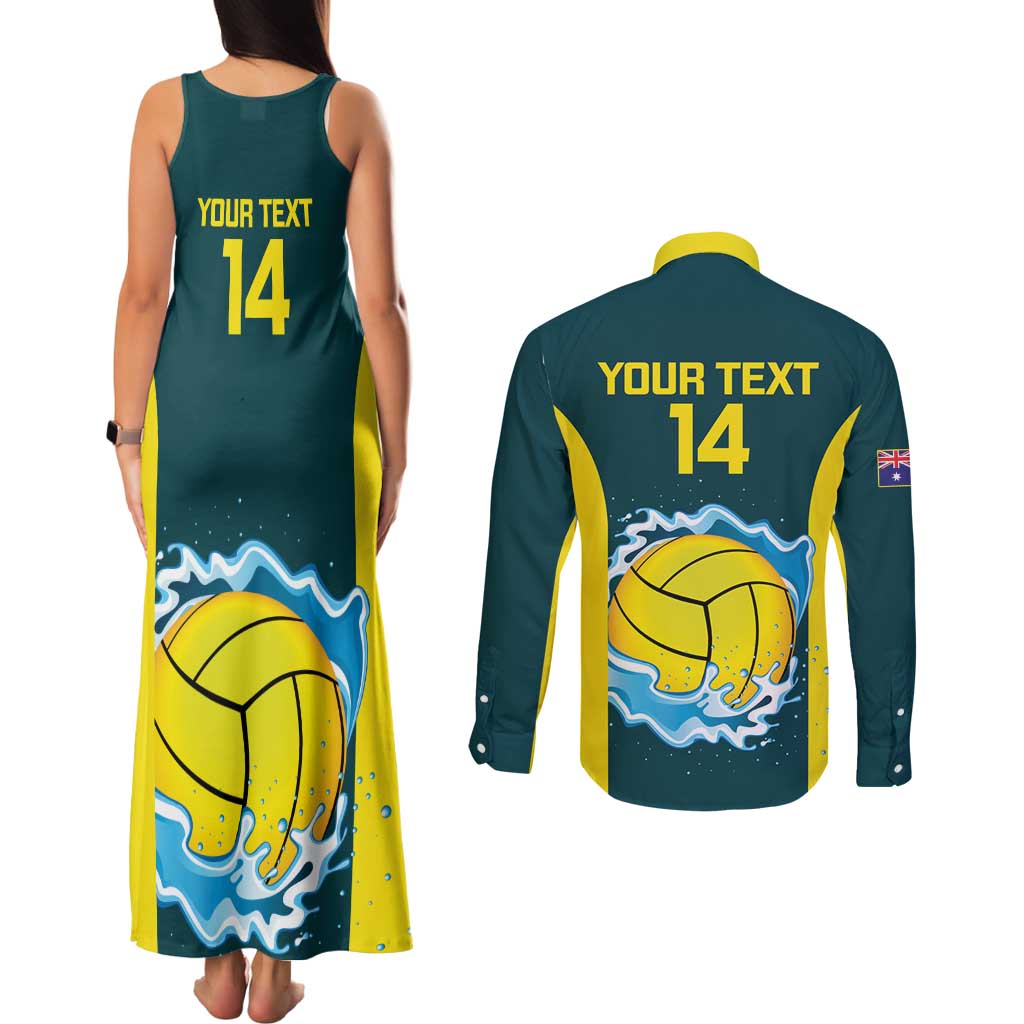 Custom Australia Water Polo 2024 Couples Matching Tank Maxi Dress and Long Sleeve Button Shirt Aussie Shark National Color Version