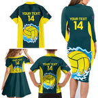 Custom Australia Water Polo 2024 Family Matching Long Sleeve Bodycon Dress and Hawaiian Shirt Aussie Shark National Color Version