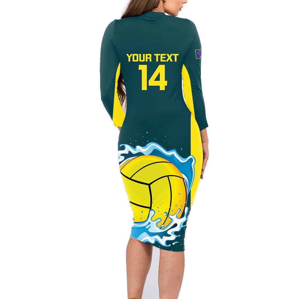 Custom Australia Water Polo 2024 Family Matching Long Sleeve Bodycon Dress and Hawaiian Shirt Aussie Shark National Color Version
