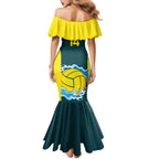 Custom Australia Water Polo 2024 Family Matching Mermaid Dress and Hawaiian Shirt Aussie Shark National Color Version