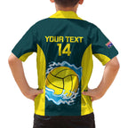 Custom Australia Water Polo 2024 Family Matching Off The Shoulder Long Sleeve Dress and Hawaiian Shirt Aussie Shark National Color Version