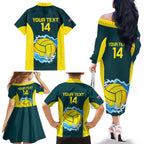 Custom Australia Water Polo 2024 Family Matching Off The Shoulder Long Sleeve Dress and Hawaiian Shirt Aussie Shark National Color Version