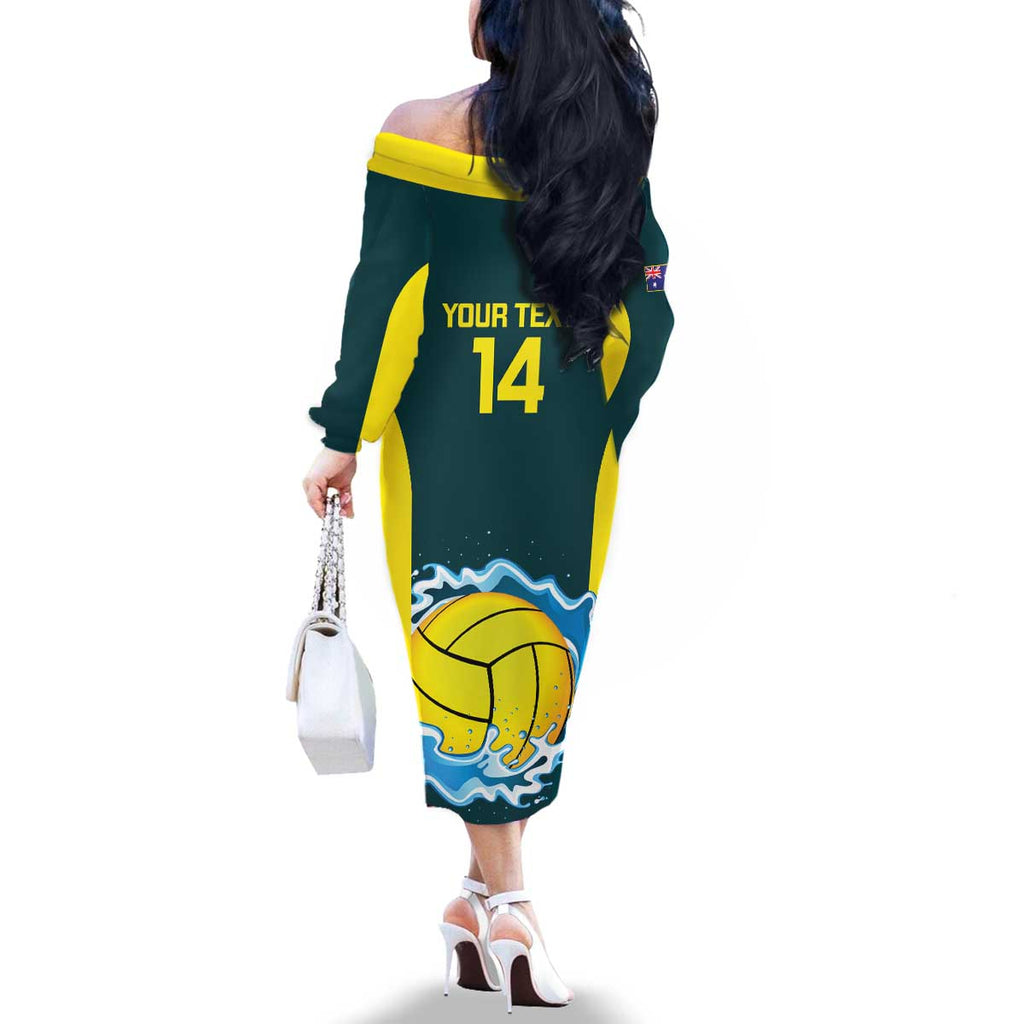 Custom Australia Water Polo 2024 Family Matching Off The Shoulder Long Sleeve Dress and Hawaiian Shirt Aussie Shark National Color Version