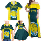 Custom Australia Water Polo 2024 Family Matching Off Shoulder Maxi Dress and Hawaiian Shirt Aussie Shark National Color Version