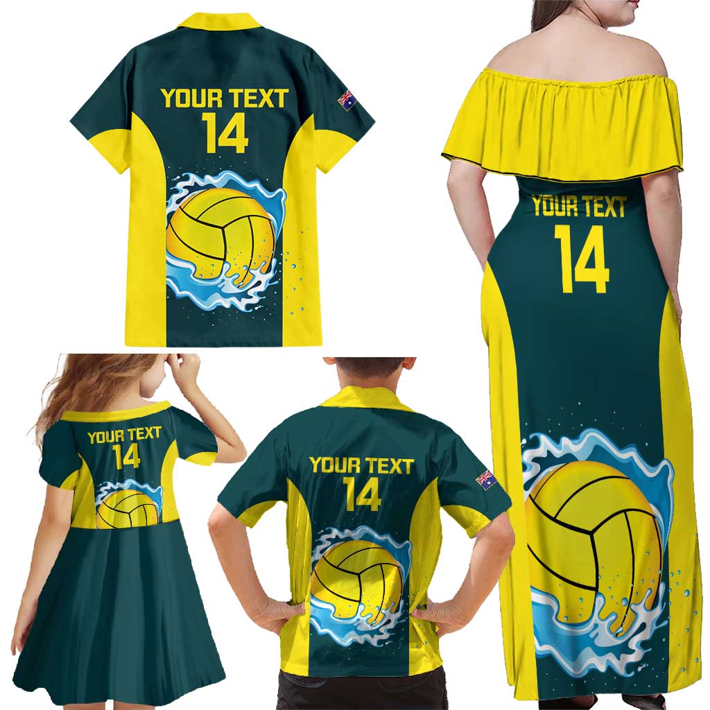 Custom Australia Water Polo 2024 Family Matching Off Shoulder Maxi Dress and Hawaiian Shirt Aussie Shark National Color Version