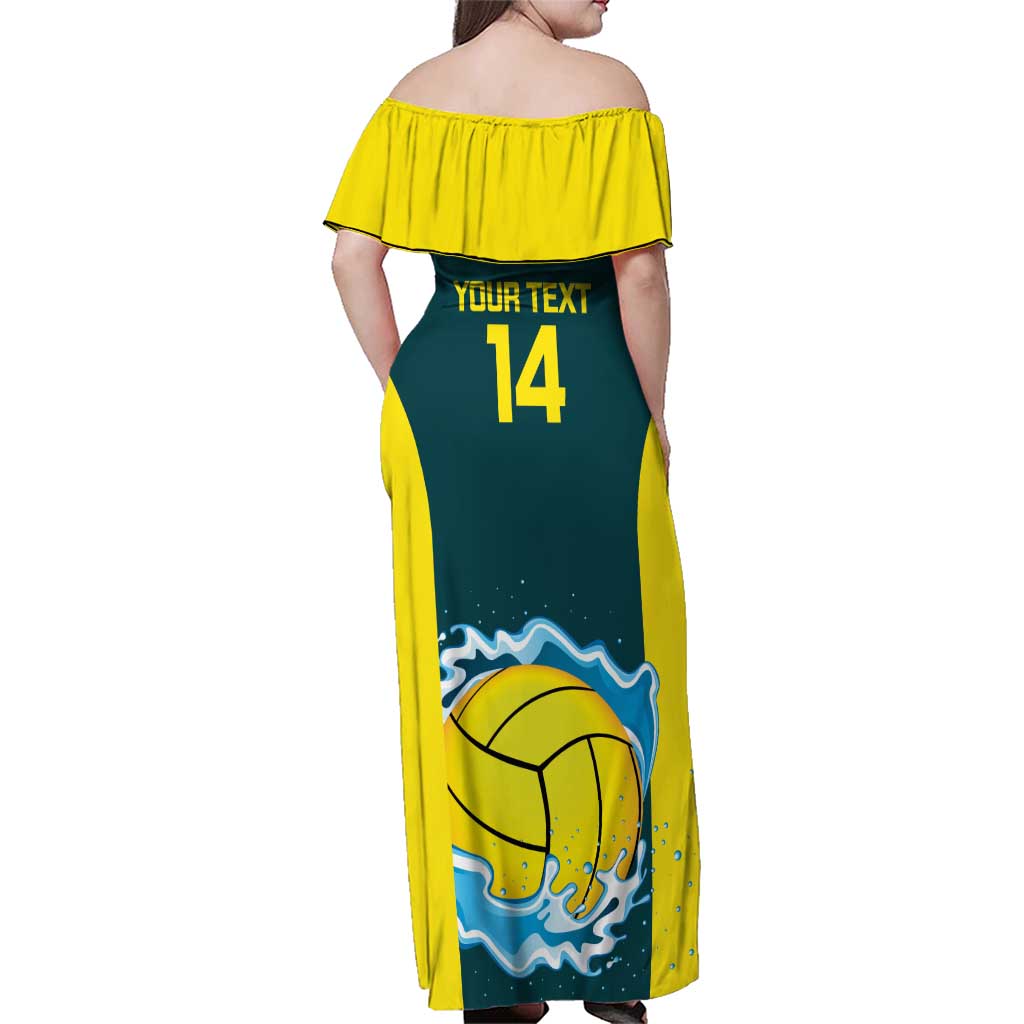 Custom Australia Water Polo 2024 Family Matching Off Shoulder Maxi Dress and Hawaiian Shirt Aussie Shark National Color Version