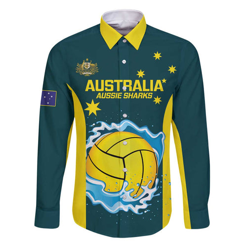 Custom Australia Water Polo 2024 Family Matching Off Shoulder Short Dress and Hawaiian Shirt Aussie Shark National Color Version