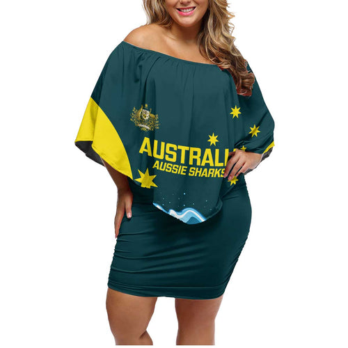 Custom Australia Water Polo 2024 Family Matching Off Shoulder Short Dress and Hawaiian Shirt Aussie Shark National Color Version