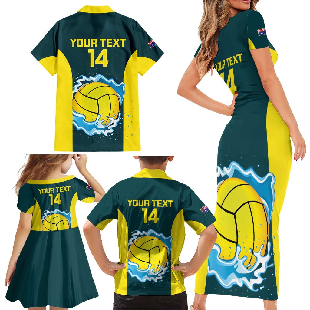 Custom Australia Water Polo 2024 Family Matching Short Sleeve Bodycon Dress and Hawaiian Shirt Aussie Shark National Color Version