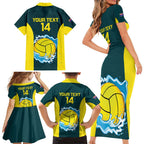 Custom Australia Water Polo 2024 Family Matching Short Sleeve Bodycon Dress and Hawaiian Shirt Aussie Shark National Color Version