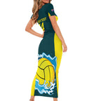 Custom Australia Water Polo 2024 Family Matching Short Sleeve Bodycon Dress and Hawaiian Shirt Aussie Shark National Color Version