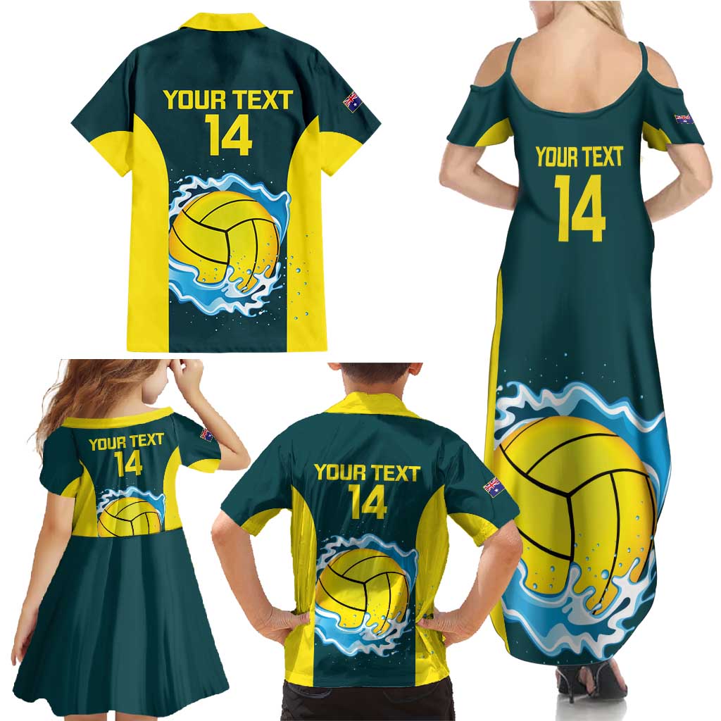Custom Australia Water Polo 2024 Family Matching Summer Maxi Dress and Hawaiian Shirt Aussie Shark National Color Version