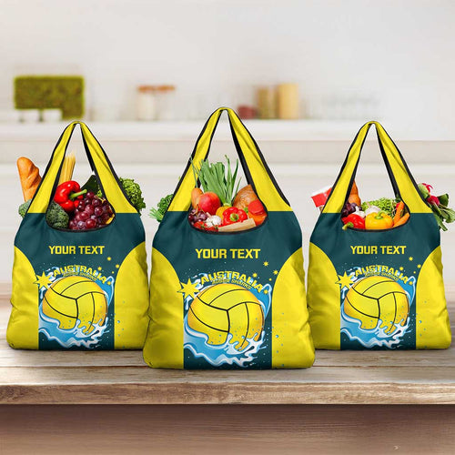Custom Australia Water Polo 2024 Grocery Bag Aussie Shark National Color Version
