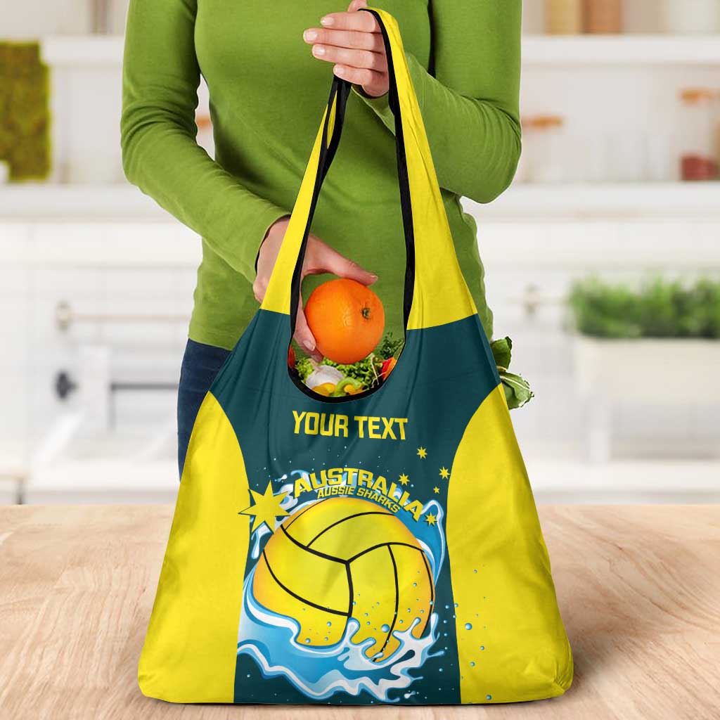Custom Australia Water Polo 2024 Grocery Bag Aussie Shark National Color Version