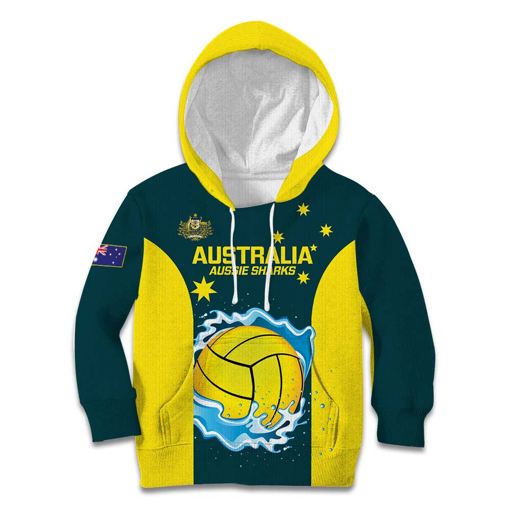 Custom Australia Water Polo 2024 Kid Hoodie Aussie Shark National Color Version