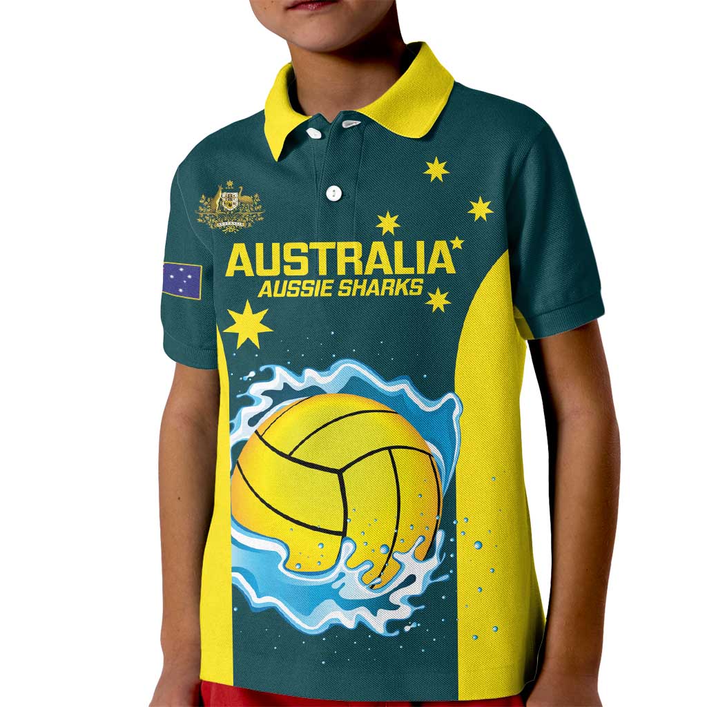 Custom Australia Water Polo 2024 Kid Polo Shirt Aussie Shark National Color Version