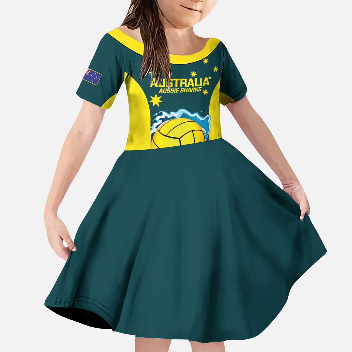 Custom Australia Water Polo 2024 Kid Short Sleeve Dress Aussie Shark National Color Version