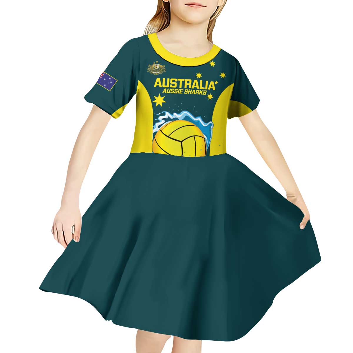 Custom Australia Water Polo 2024 Kid Short Sleeve Dress Aussie Shark National Color Version