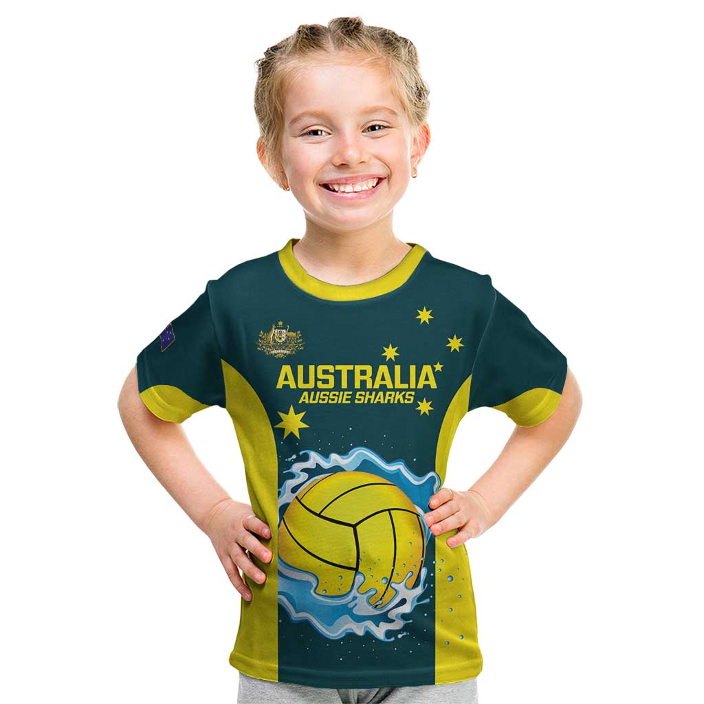 Custom Australia Water Polo 2024 Kid T Shirt Aussie Shark National Color Version