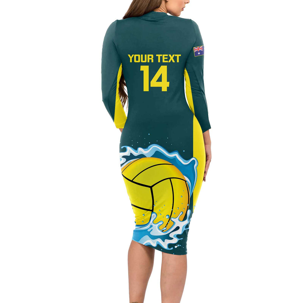 Custom Australia Water Polo 2024 Long Sleeve Bodycon Dress Aussie Shark National Color Version