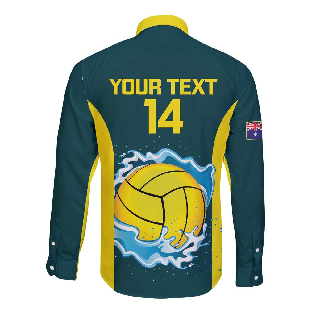 Custom Australia Water Polo 2024 Long Sleeve Button Shirt Aussie Shark National Color Version