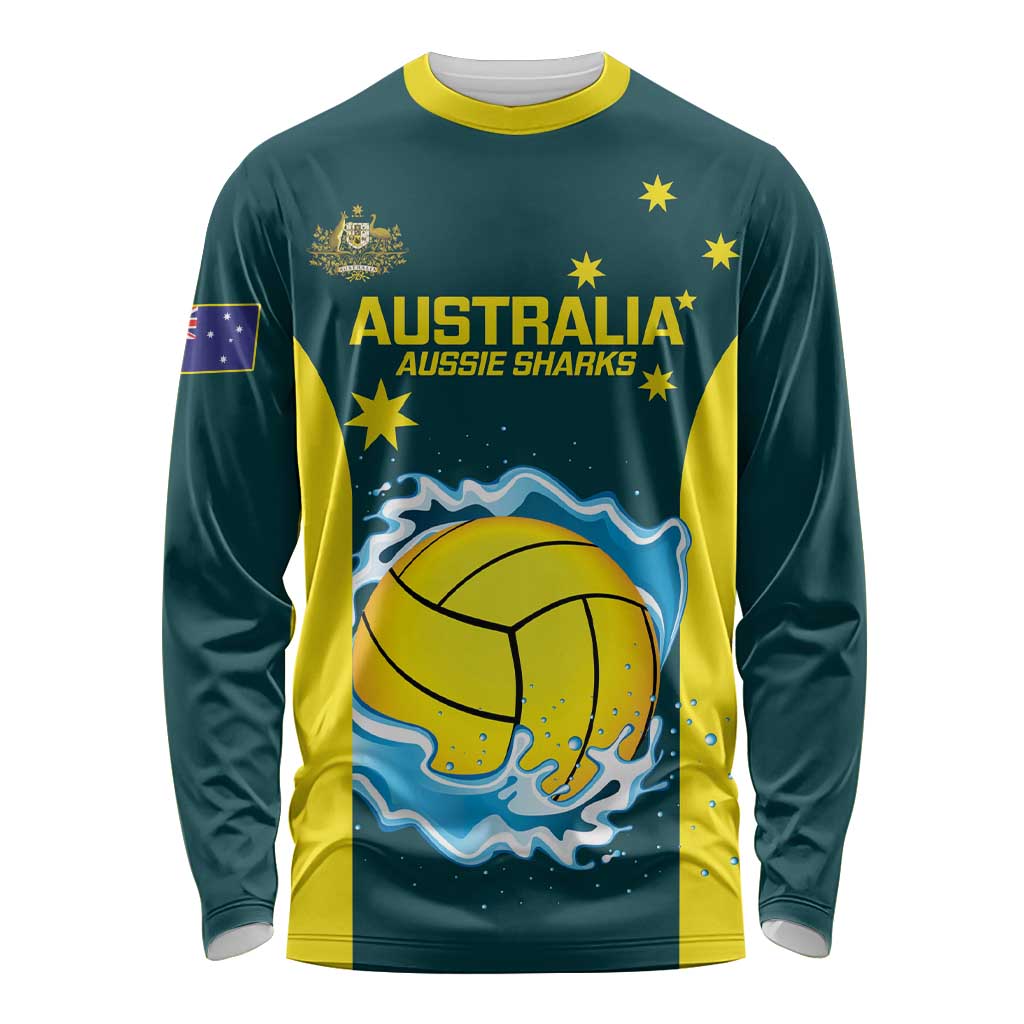Custom Australia Water Polo 2024 Long Sleeve Shirt Aussie Shark National Color Version
