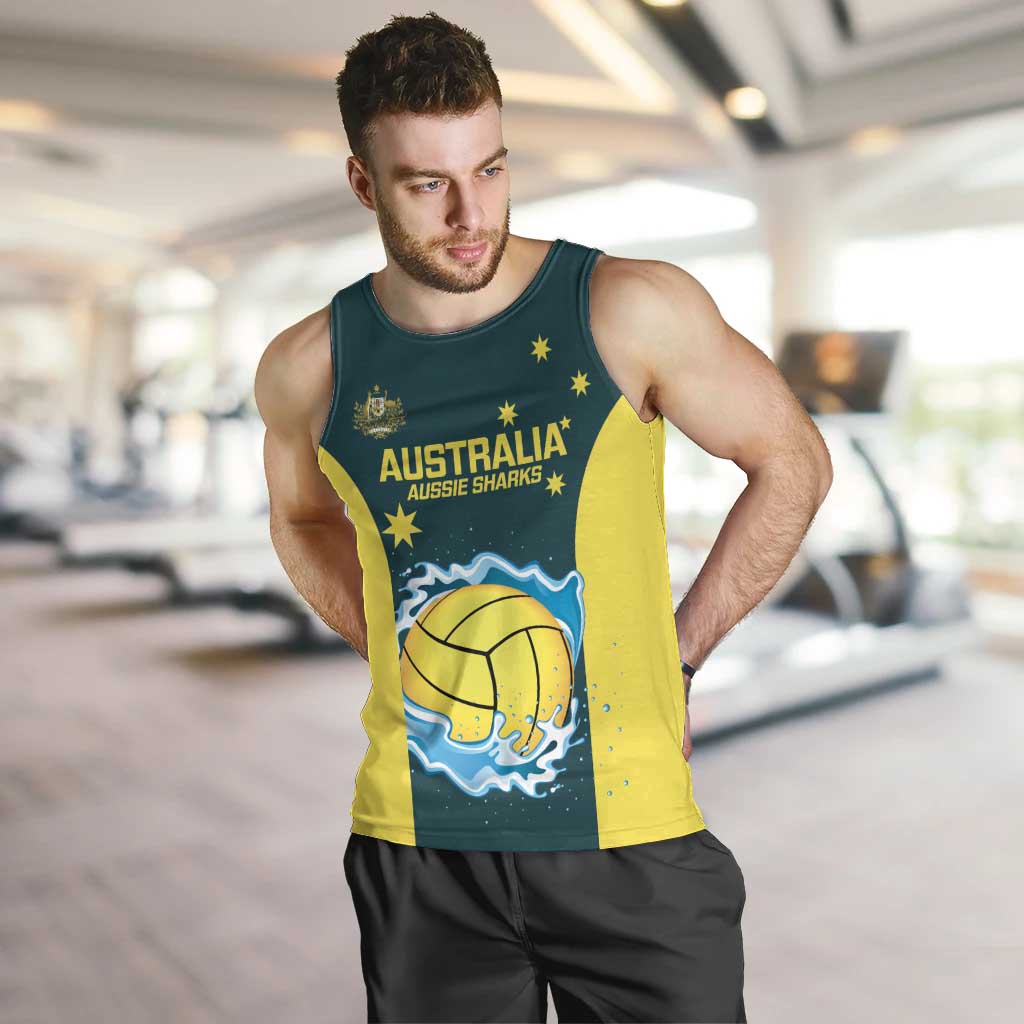 Custom Australia Water Polo 2024 Men Tank Top Aussie Shark National Color Version