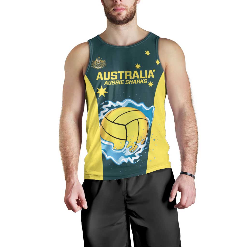 Custom Australia Water Polo 2024 Men Tank Top Aussie Shark National Color Version