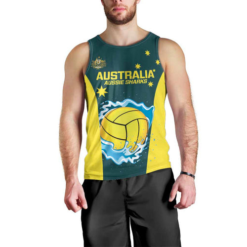 Custom Australia Water Polo 2024 Men Tank Top Aussie Shark National Color Version