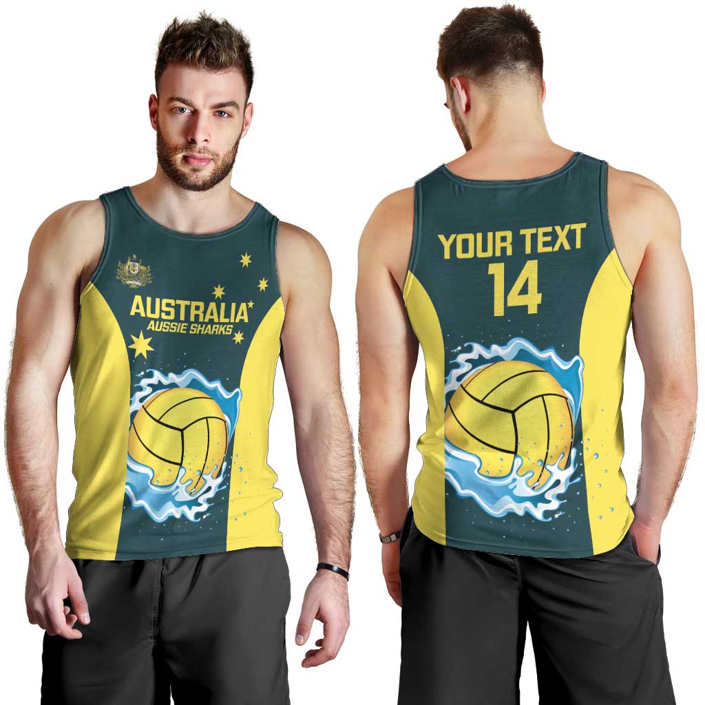 Custom Australia Water Polo 2024 Men Tank Top Aussie Shark National Color Version