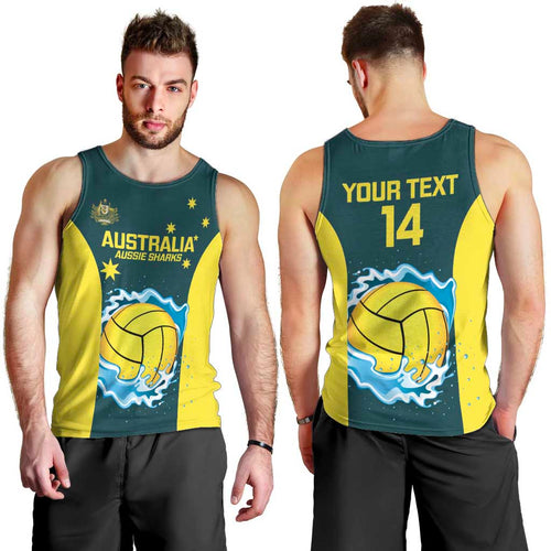 Custom Australia Water Polo 2024 Men Tank Top Aussie Shark National Color Version
