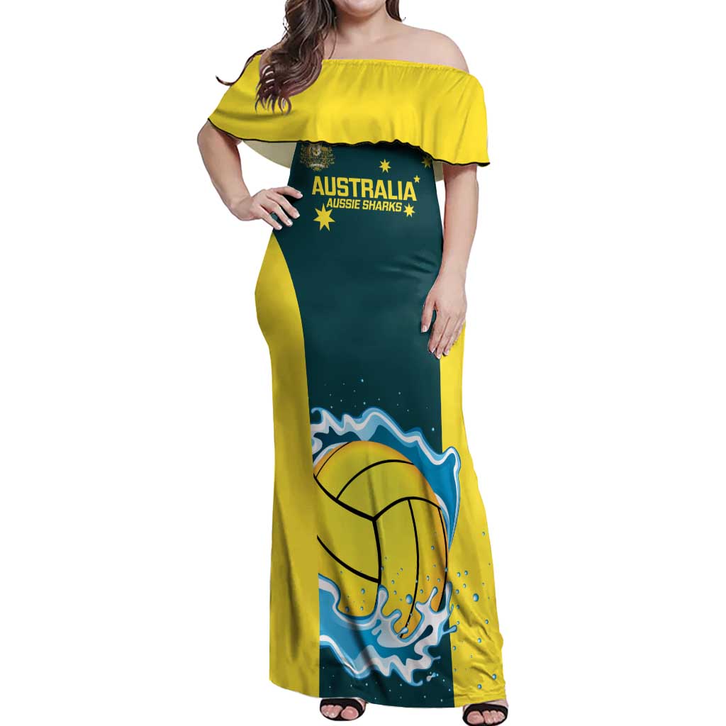 Custom Australia Water Polo 2024 Off Shoulder Maxi Dress Aussie Shark National Color Version