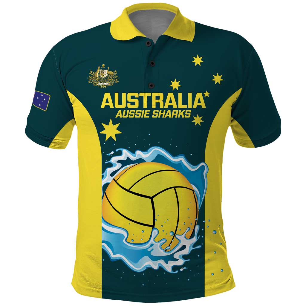 Custom Australia Water Polo 2024 Polo Shirt Aussie Shark National Color Version